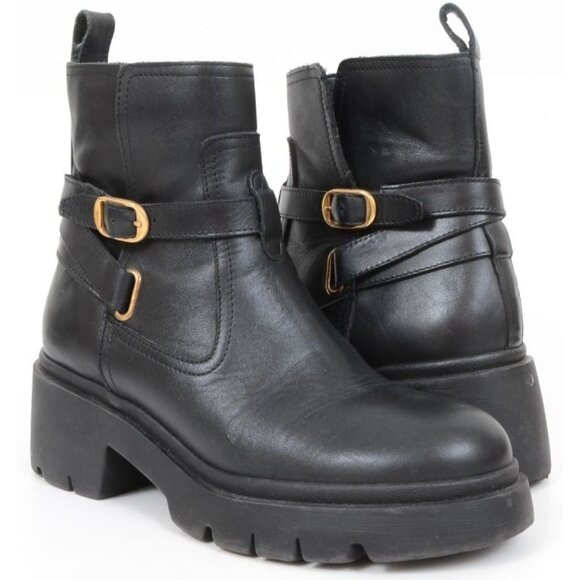 Steve Madden Womens 7.5 Coletta Leather Lug-Sole Buckle Combat Punk Goth Booties - Picture 1 of 8